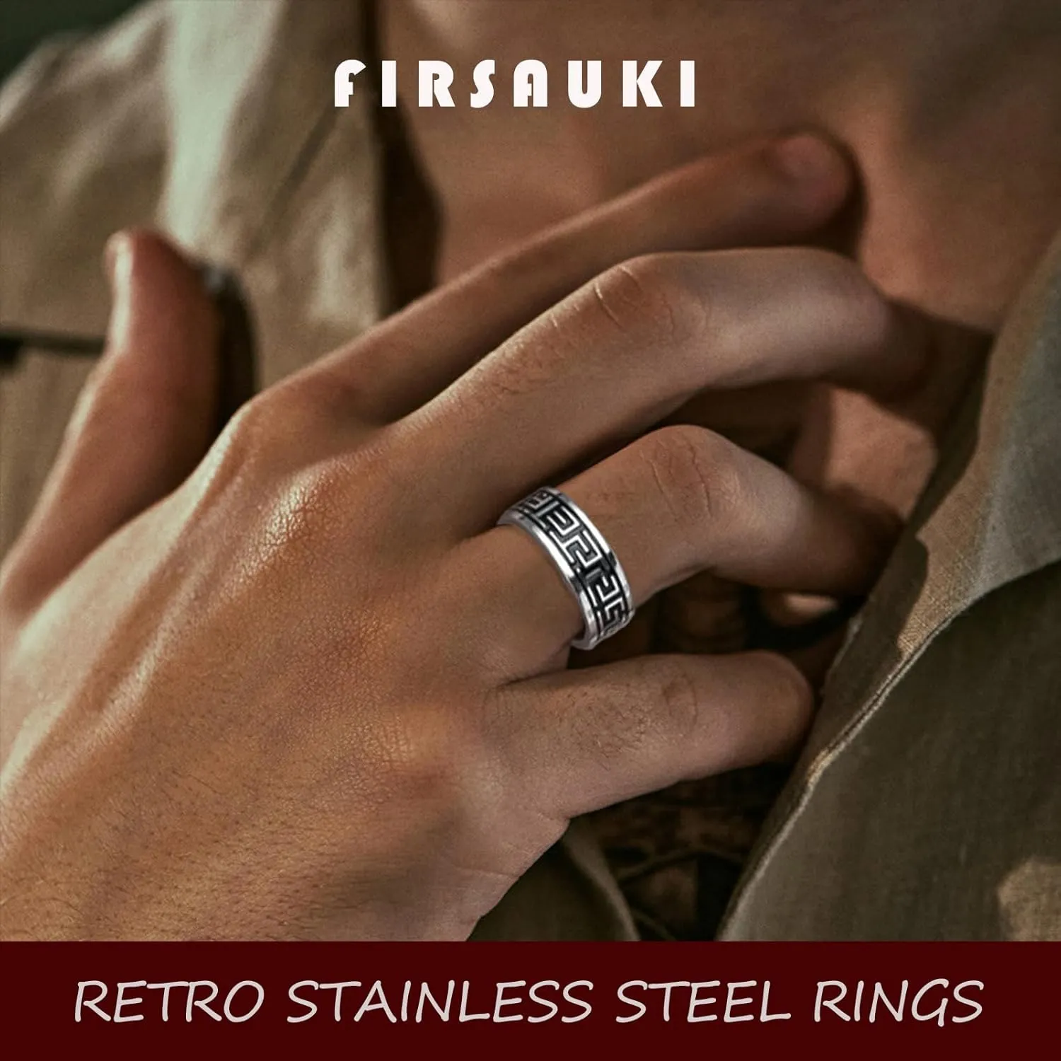 Stainless Steel Rings for Men Silver Rings Set Men's Retro Greek Signet Ring Vintage Pinky Thumb Carving Celtic Rings Biker Band Ring for Men Jewelry Gift