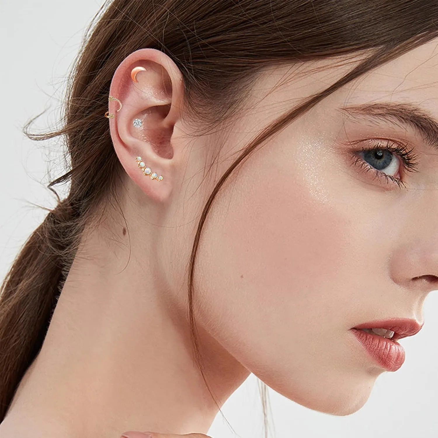 Staligue Surgical Steel Flat Back Earrings Set for Women Men Hypoallergenic 20G Stainless Steel Stud and Hoops Earrings for Sensitive Ears Small Cz Heart Star Moon Opal Cartilage Earrings