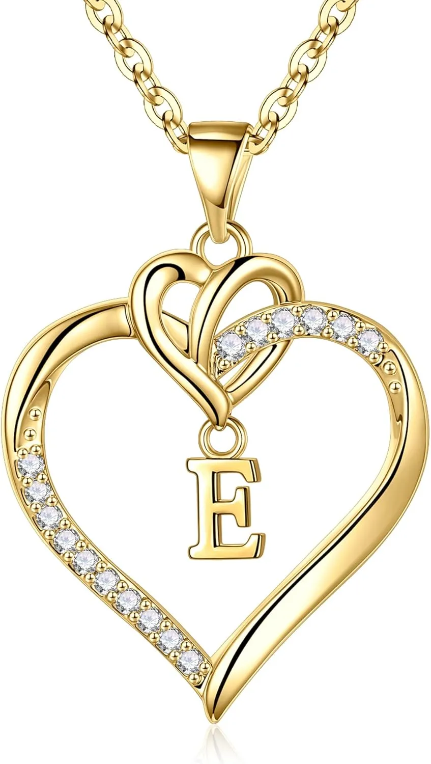 STORUP Graduation Gifts for Her - Heart Initial Necklaces for Women Girls, 14K Gold Plated Cubic Zirconia Heart Initial A-Z Pendant Necklace Dainty Heart Necklaces for Women Jewelry Birthday Gifts