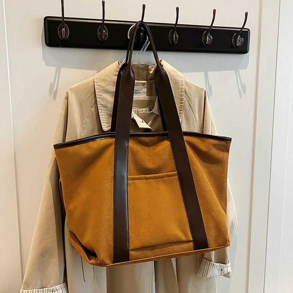 Suede Tote Bag Women Slouchy Shoulder Bag Vintage Hobo Bags Crossbody Purses Satchel Colleage Travel Tote Hnadbag