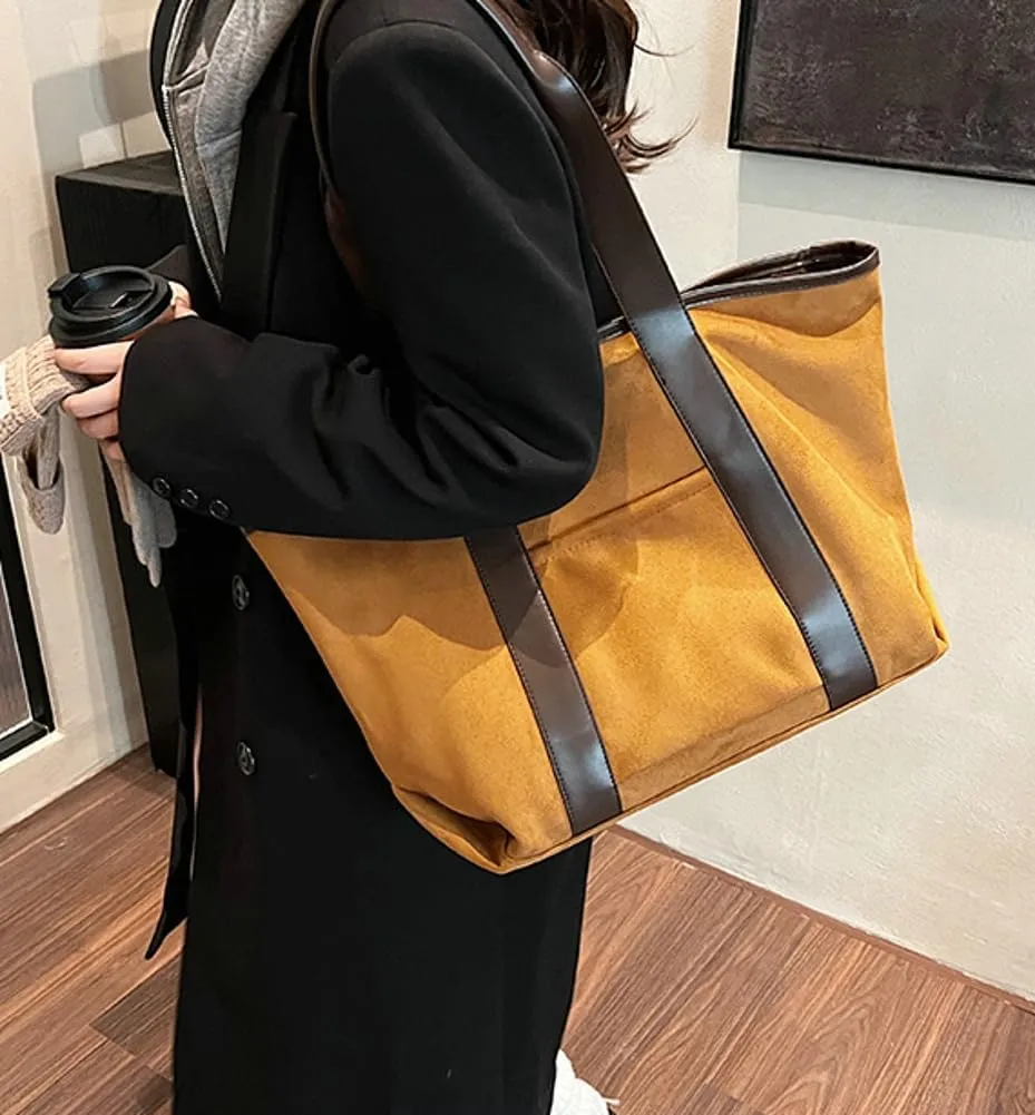 Suede Tote Bag Women Slouchy Shoulder Bag Vintage Hobo Bags Crossbody Purses Satchel Colleage Travel Tote Hnadbag