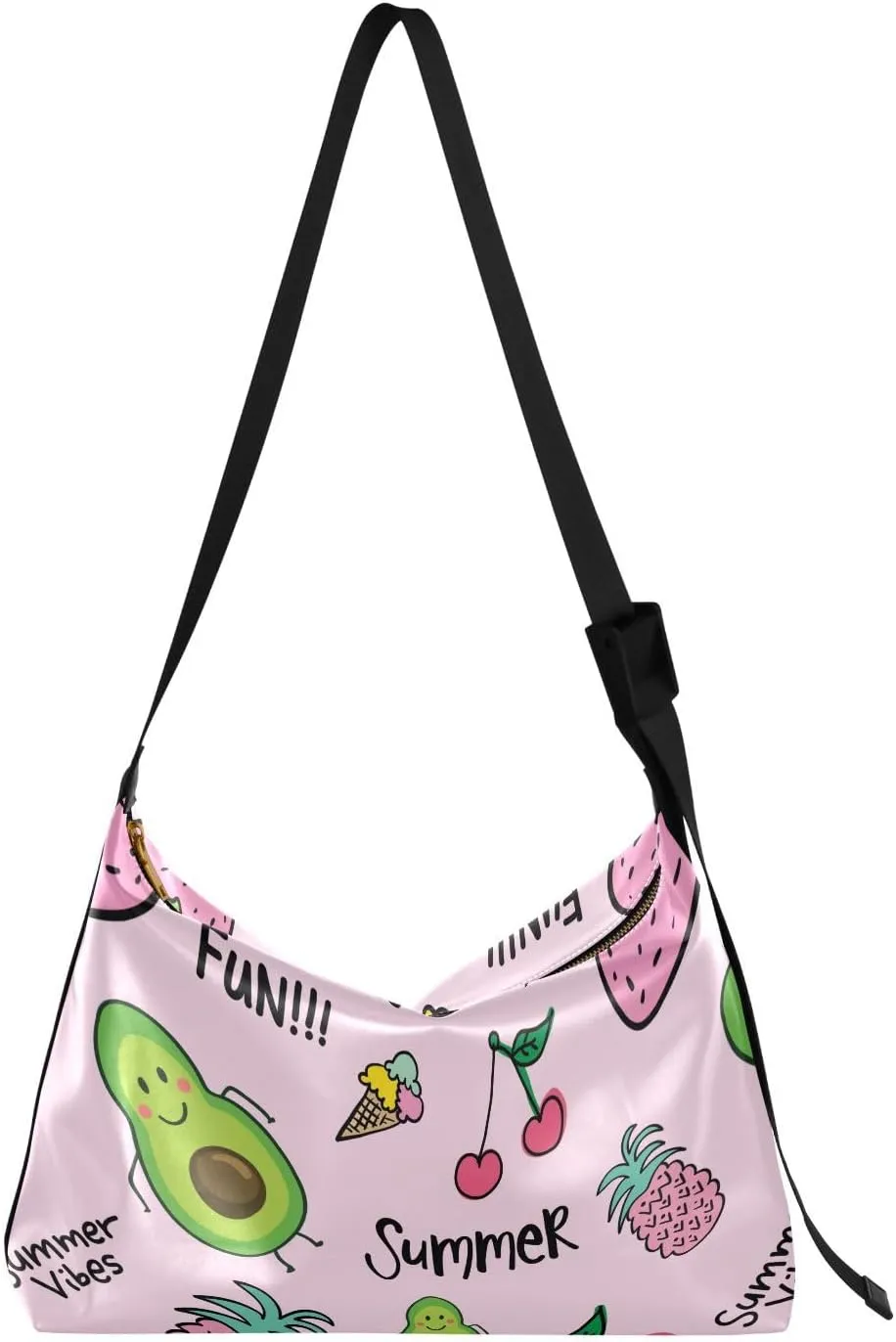 Summer Avocado Cherry Hobo Crossbody Bags for Women Leather Large Shoulder Bag Cross Body Ice Cream Pineapple Trendy Womens Tote Bags Handbag for Travel Shopping