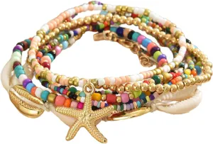 Summer Beach Ankle Bracelets for Women Boho Multilayer Shell Starfish Anklets Bracelets Surfer Heishi Stack Stretch Bracelets Jewelry