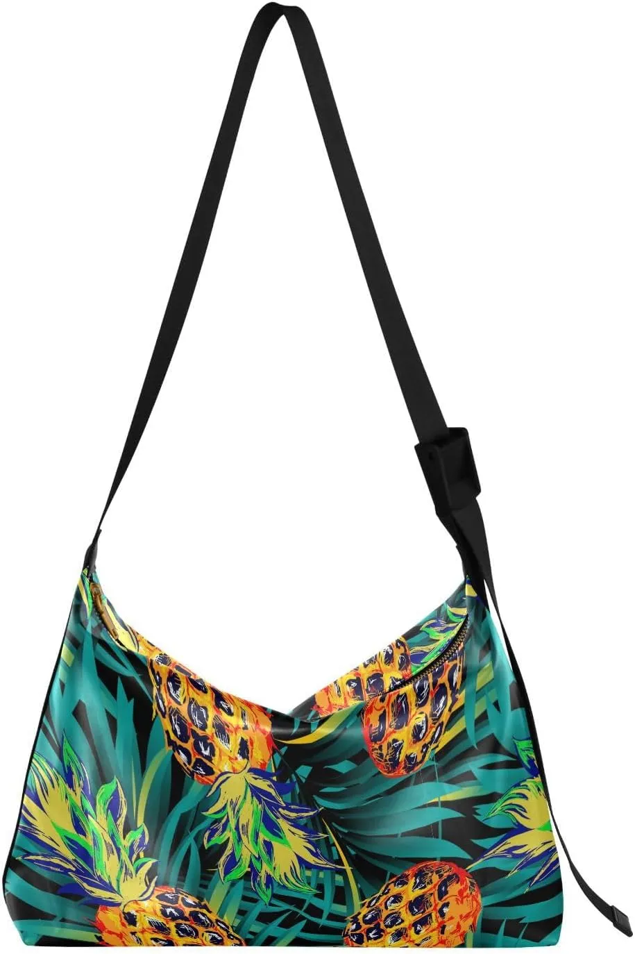 Summer Pineapples Hobo Crossbody Bags for Women Leather Large Shoulder Bag Cross Body Tropical Palm Leaves Trendy Womens Tote Bags Handbag for Travel Shopping