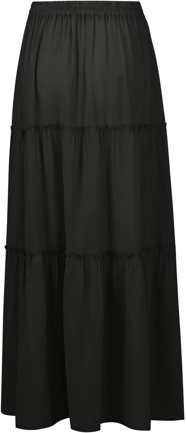 Summer Skirts for Women 2025 Vacation Pleated Long Skirt Maxi Length Tiered Swing Flowy Boho Beach Outfits w/Pockets