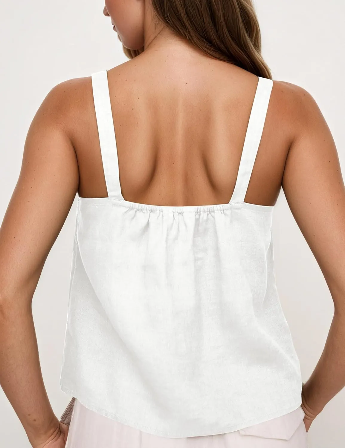 Summer Sweetheart Neckline Tie Front Tops for Women Cute Flowy Solid Sleeveless Backless Cotton Linen Crop Tank Top