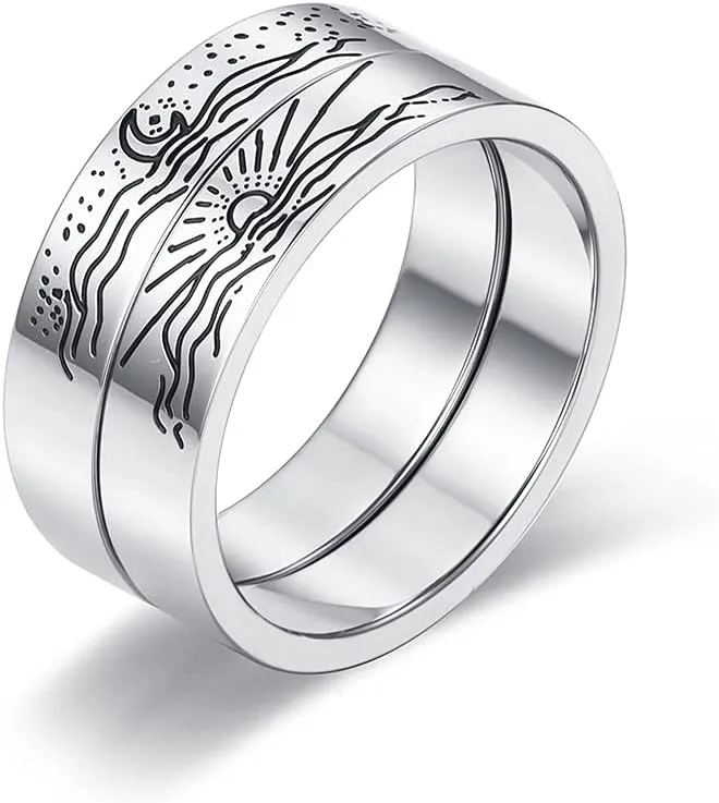 Sunflower Jewellery Moon & Sun Ring - Couples' Crescent Moon & Star Coupling Ring, Gift Set