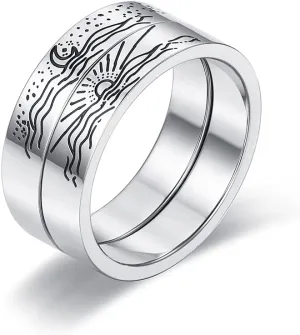 Sunflower Jewellery Moon & Sun Ring - Couples' Crescent Moon & Star Coupling Ring, Gift Set