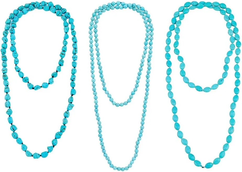 SUPERFINDINGS 6 Pieces 3 Style Long Turquoise Beaded Necklace Round Beads Bib Chunky Endless Necklace Multi Layer Strand Necklaces Elegant Western Jewelry Gifts for Women