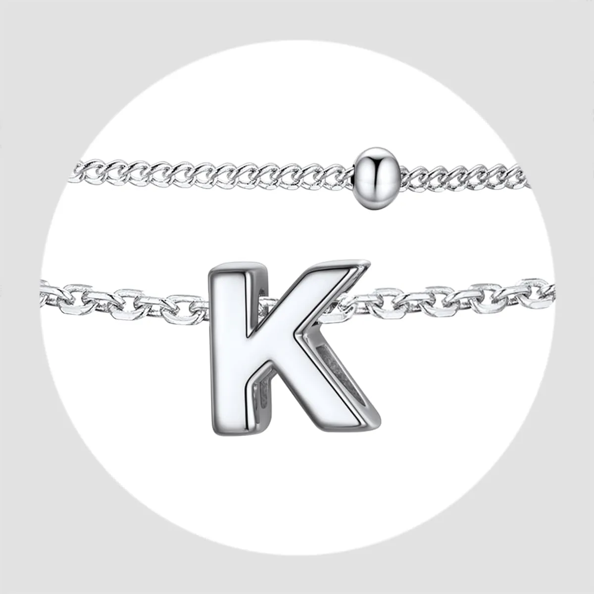Suplight Sterling Silver Ankle Bracelets for Women Layered Dainty Initial Anklets Foot Chain Beaded Plus Size Anklets for Women Beach Waterproof Jewelry 8.7" 2"