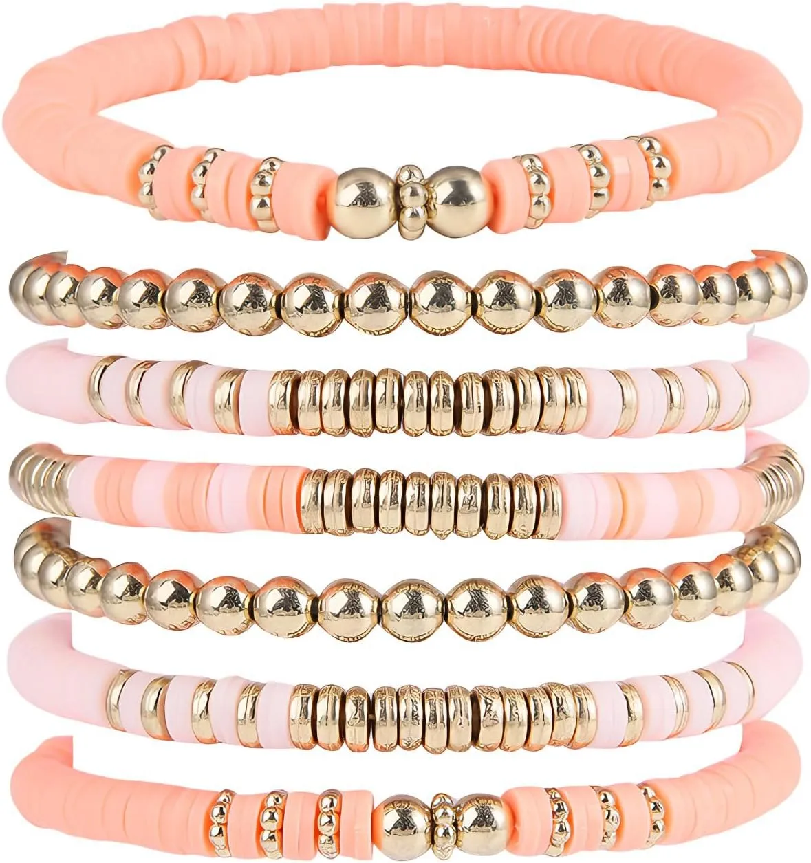 Surfer Heishi Clay Bead Bracelets for Women Bohemian Stackable color Beaded Stretch Bracelets Elastic Layering Friendship Bracelets Set Boho Jewelry