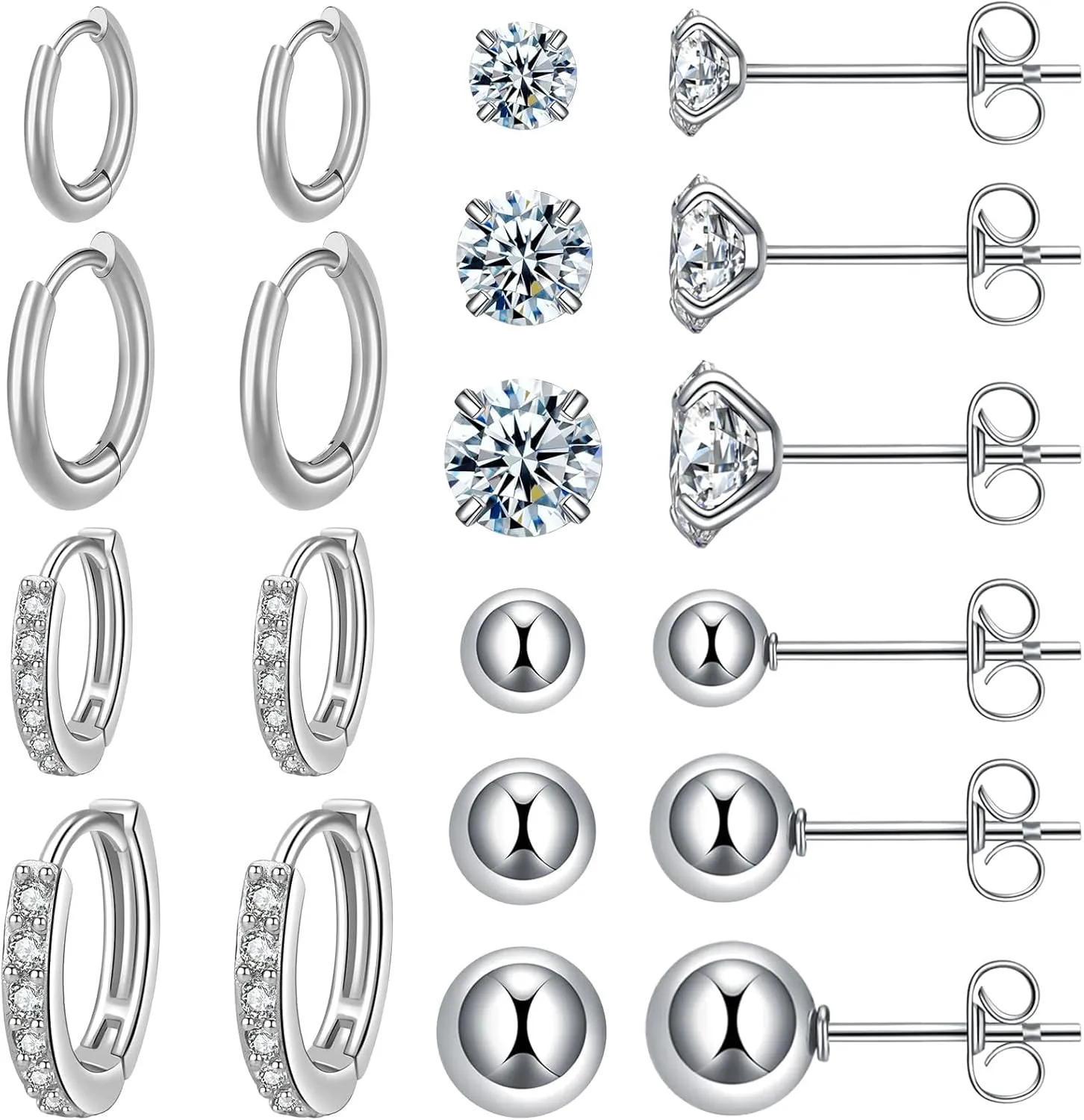 Surgical Steel Earrings Sets for Multiple Piercing Lightweight Small Huggie Hoop Earrings CZ Stud Earrings for Women Trendy Cartilage Hypoallergenic