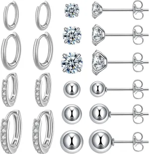 Surgical Steel Earrings Sets for Multiple Piercing Lightweight Small Huggie Hoop Earrings CZ Stud Earrings for Women Trendy Cartilage Hypoallergenic