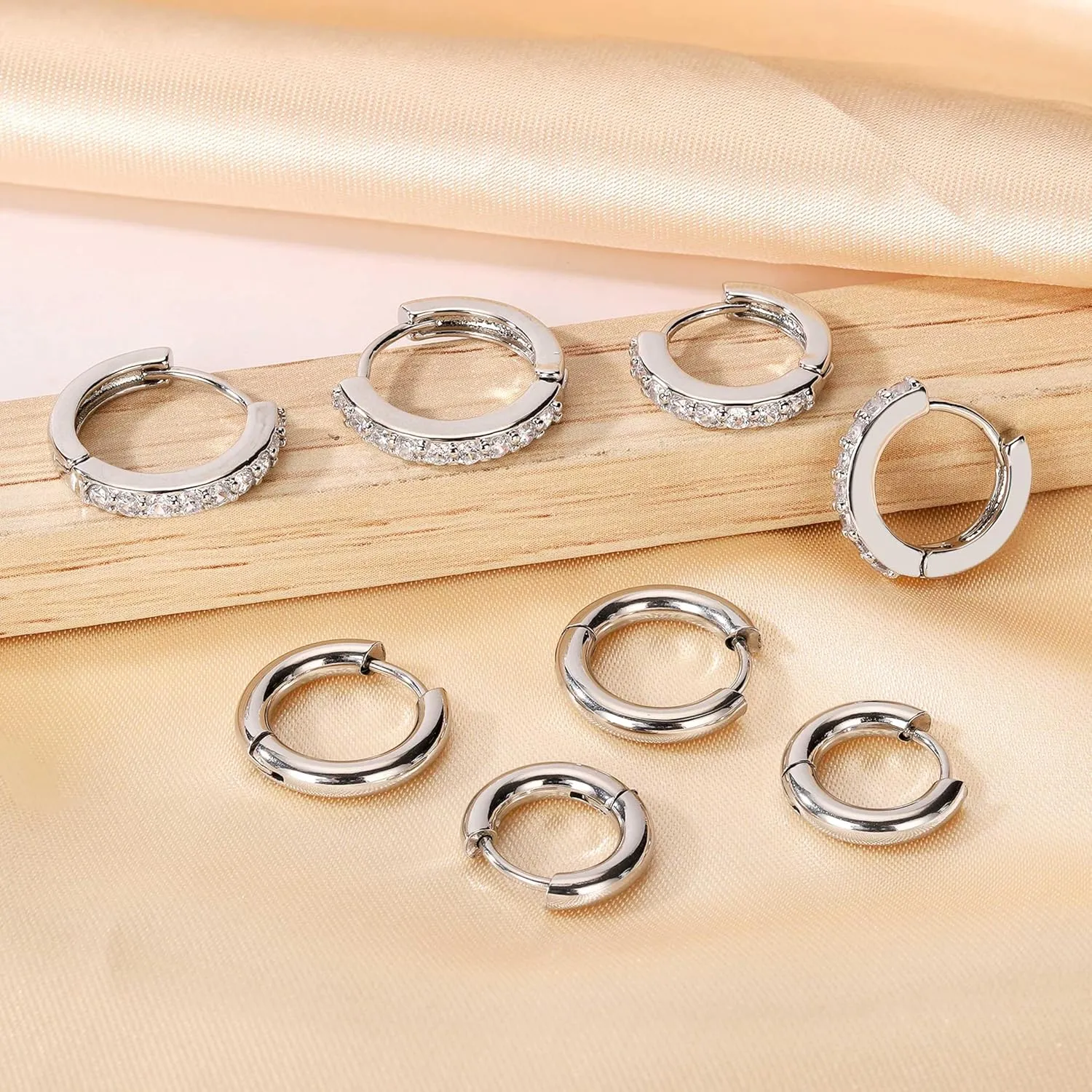 Surgical Steel Earrings Sets for Multiple Piercing Lightweight Small Huggie Hoop Earrings CZ Stud Earrings for Women Trendy Cartilage Hypoallergenic