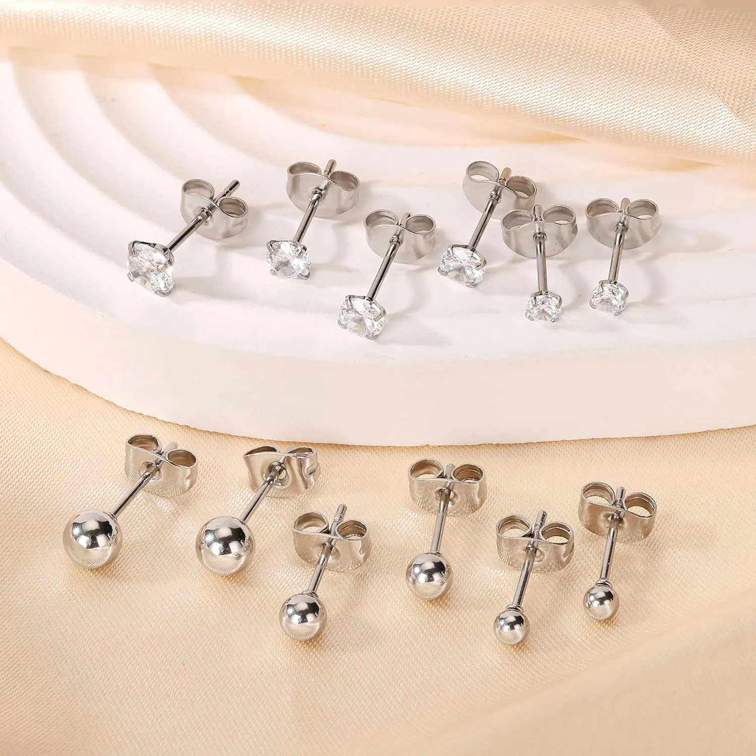 Surgical Steel Earrings Sets for Multiple Piercing Lightweight Small Huggie Hoop Earrings CZ Stud Earrings for Women Trendy Cartilage Hypoallergenic