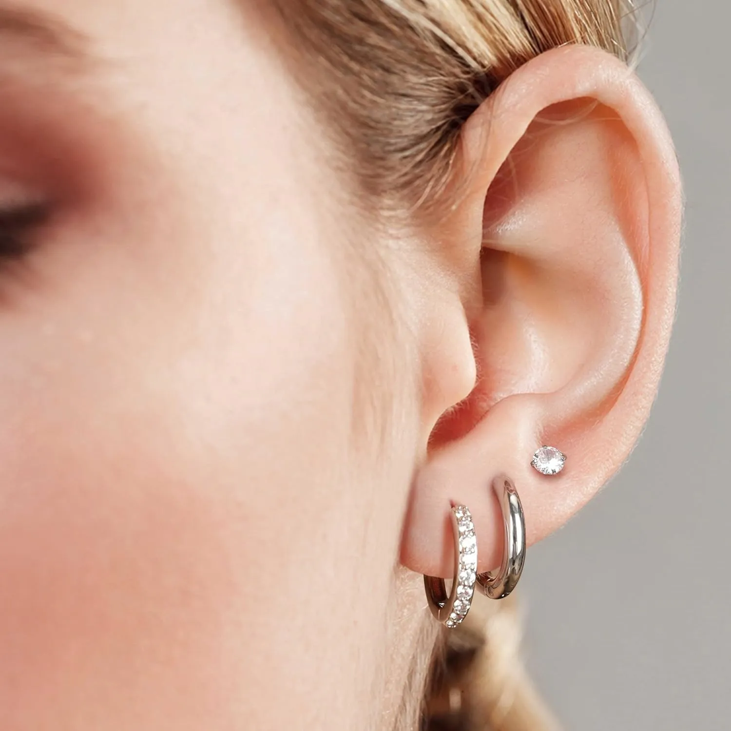 Surgical Steel Earrings Sets for Multiple Piercing Lightweight Small Huggie Hoop Earrings CZ Stud Earrings for Women Trendy Cartilage Hypoallergenic