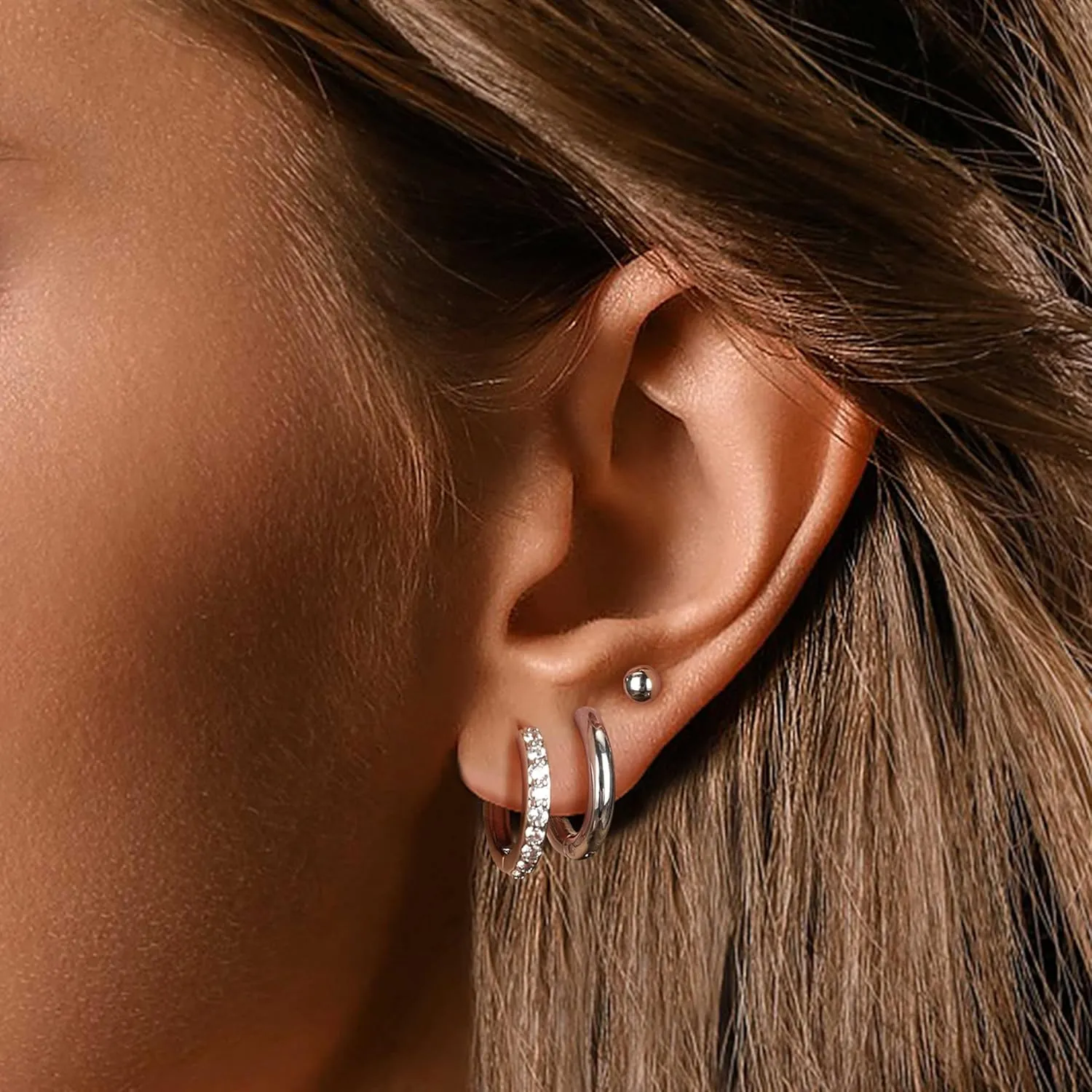 Surgical Steel Earrings Sets for Multiple Piercing Lightweight Small Huggie Hoop Earrings CZ Stud Earrings for Women Trendy Cartilage Hypoallergenic