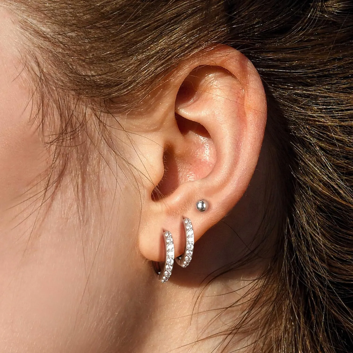 Surgical Steel Earrings Sets for Multiple Piercing Lightweight Small Huggie Hoop Earrings CZ Stud Earrings for Women Trendy Cartilage Hypoallergenic