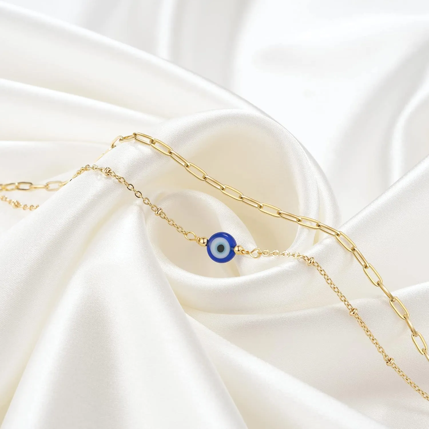 Tarsus Gold Plated Evil Eye Bracelet/Anklets Layered Amulet Nazar for Women