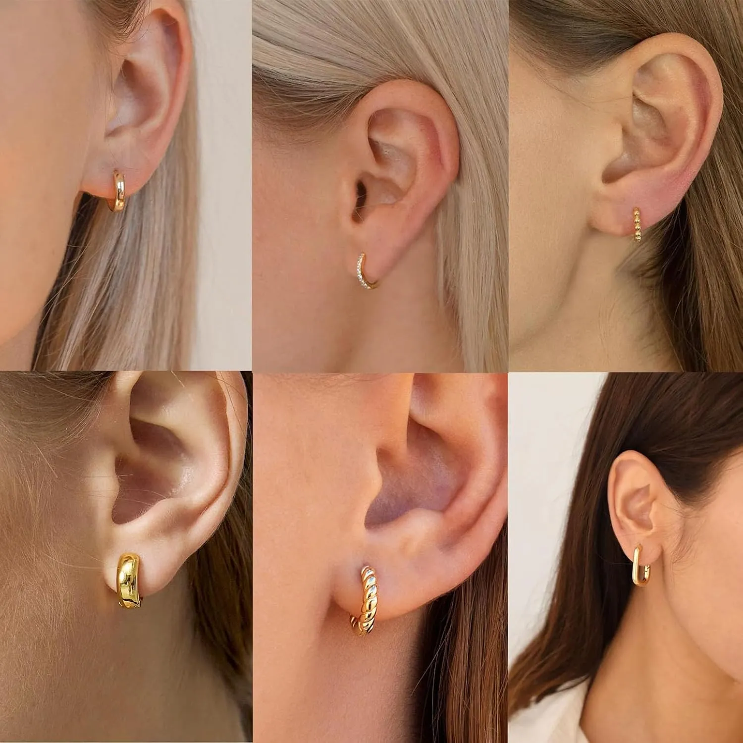 Tasiso Small Hoop Earrings for Women, 6 Pair 14K Gold Plated Huggie Hoop Earrings Lightweight Hypoallergenic Earring Set Cute Earrings Pack for Women Trendy Jewelry Gifts
