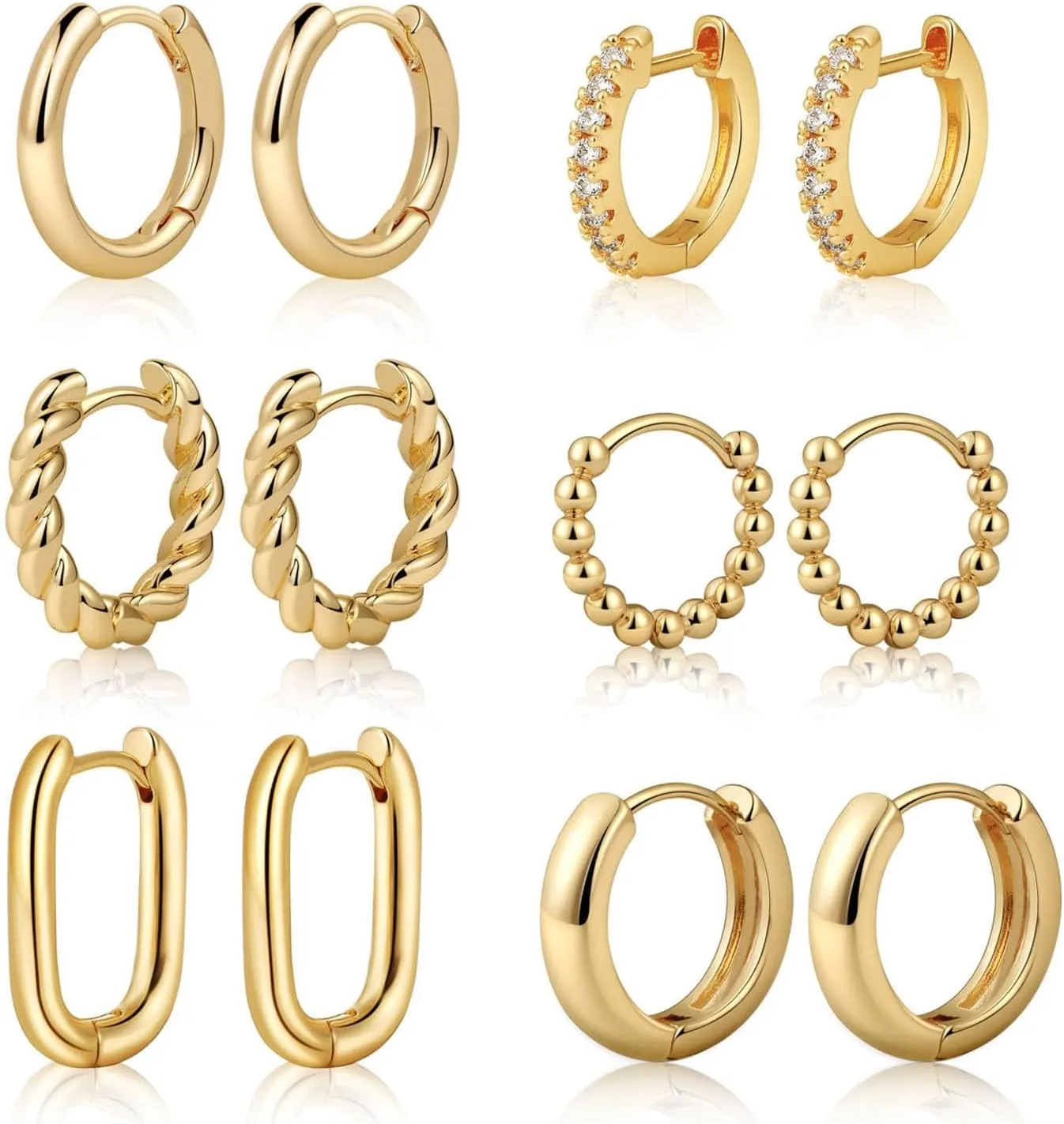 Tasiso Small Hoop Earrings for Women, 6 Pair 14K Gold Plated Huggie Hoop Earrings Lightweight Hypoallergenic Earring Set Cute Earrings Pack for Women Trendy Jewelry Gifts