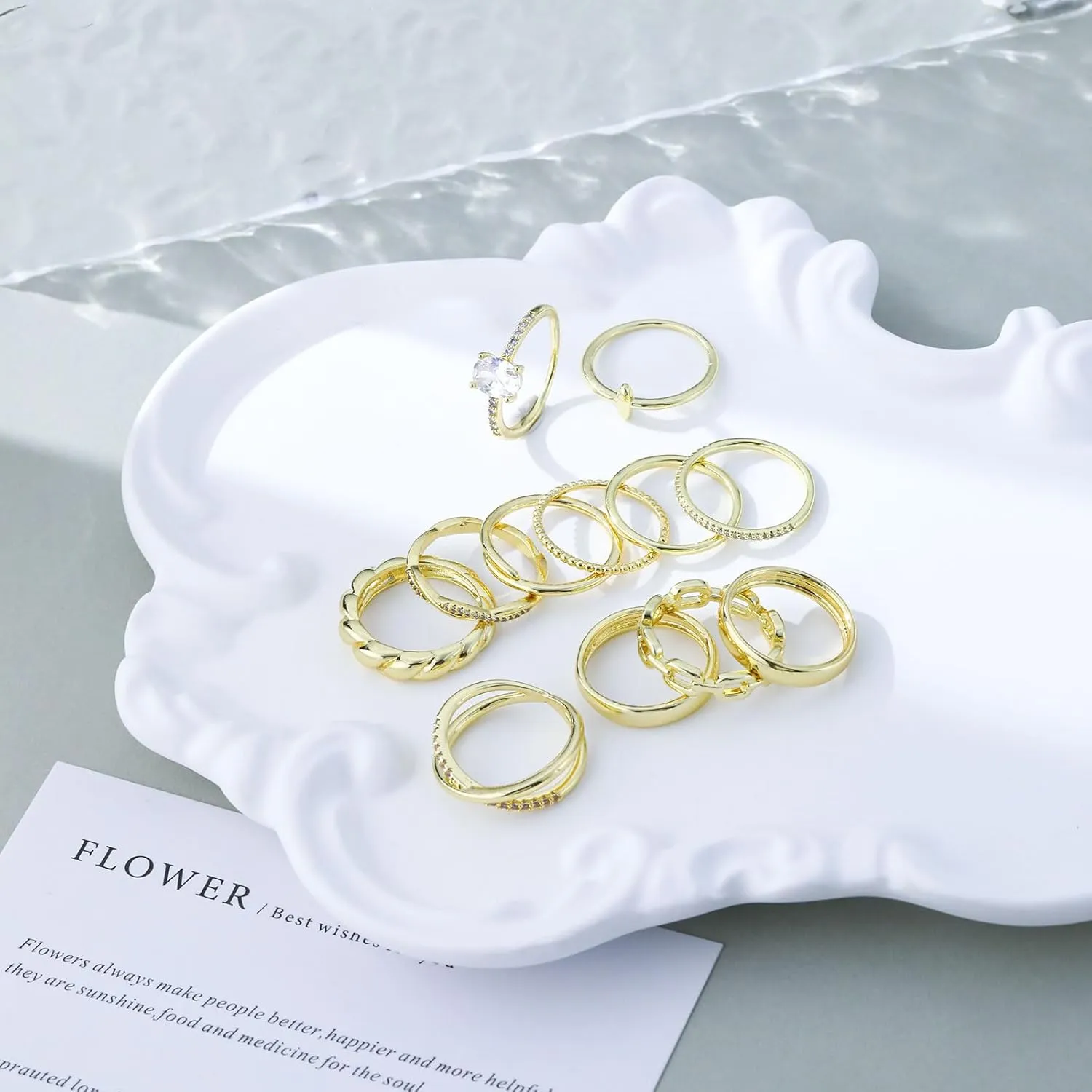 Tasiso Stackable Gold Rings for Women,12 PCS 14K Gold Plated Non Tarnish Trendy Dainty Cubic Zirconia Thumb Ring Set Trendy Statement Wedding Prom Rings Stacking Ring Pack Size 6 7 8 9 10