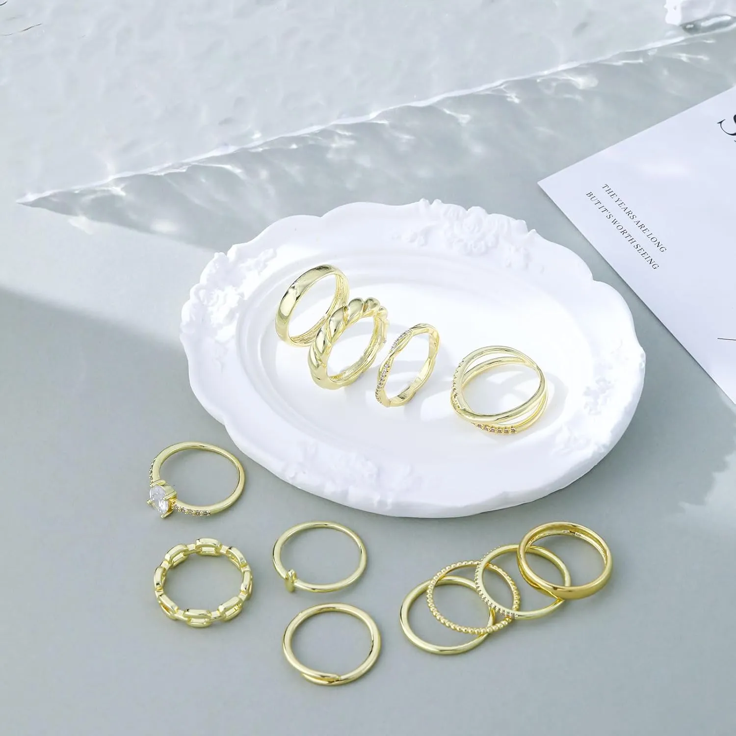 Tasiso Stackable Gold Rings for Women,12 PCS 14K Gold Plated Non Tarnish Trendy Dainty Cubic Zirconia Thumb Ring Set Trendy Statement Wedding Prom Rings Stacking Ring Pack Size 6 7 8 9 10