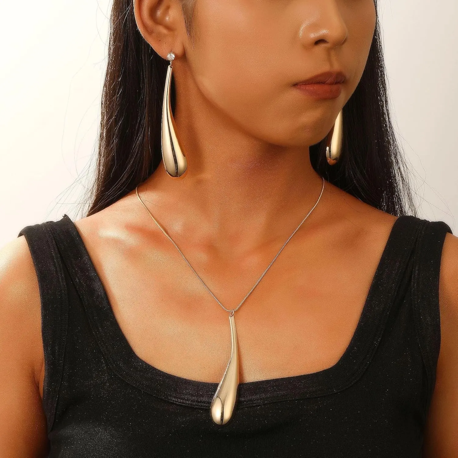 Teardrop Necklaces Earring Set Exaggerated Large Statement Teardrop Dangle Necklaces Trendy Jewelry