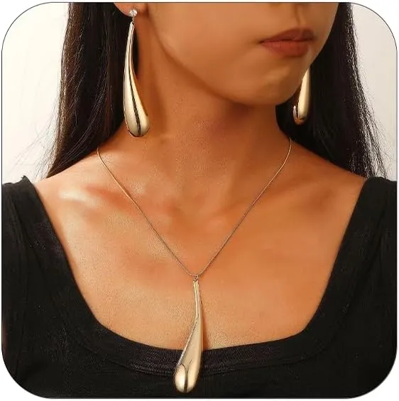 Teardrop Necklaces Earring Set Exaggerated Large Statement Teardrop Dangle Necklaces Trendy Jewelry