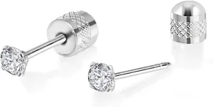 Titanium Earrings Push-in Threadless Flat Back Stud Earrings for Women Men, Cartilage Earring Hypoallergenic Cubic Zirconia Earrings Studs for Helix Tragus Piercing Jewelry