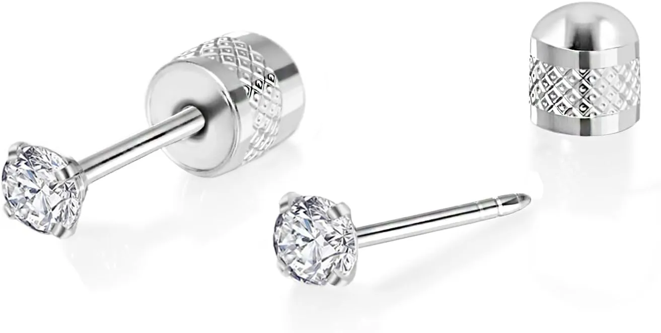 Titanium Earrings Push-in Threadless Flat Back Stud Earrings for Women Men, Cartilage Earring Hypoallergenic Cubic Zirconia Earrings Studs for Helix Tragus Piercing Jewelry