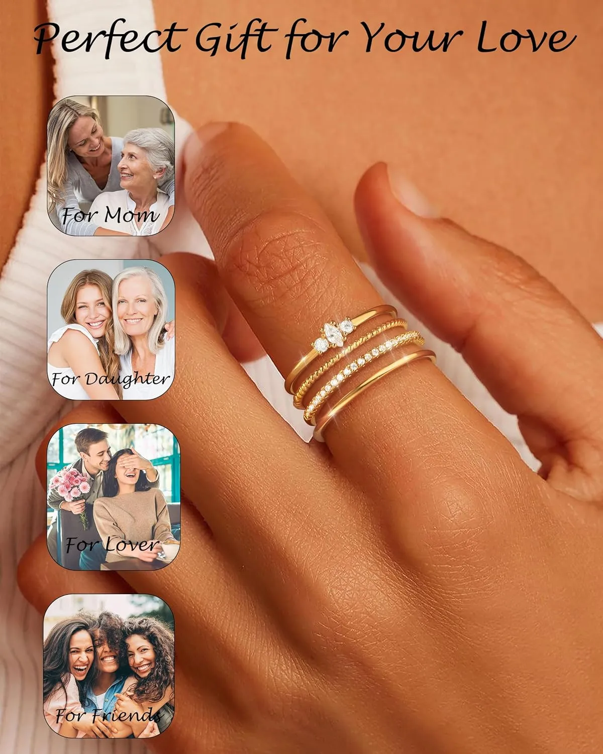 TOBENY Stackable Silver Gold Rings for Women Non Tarnish 14K Gold Plated Cubic Zirconia Ring Set Trendy Dainty Engagement Wedding Bands Thumb Rings Stacking Promise Statement Rings Jewelry Size 6-10