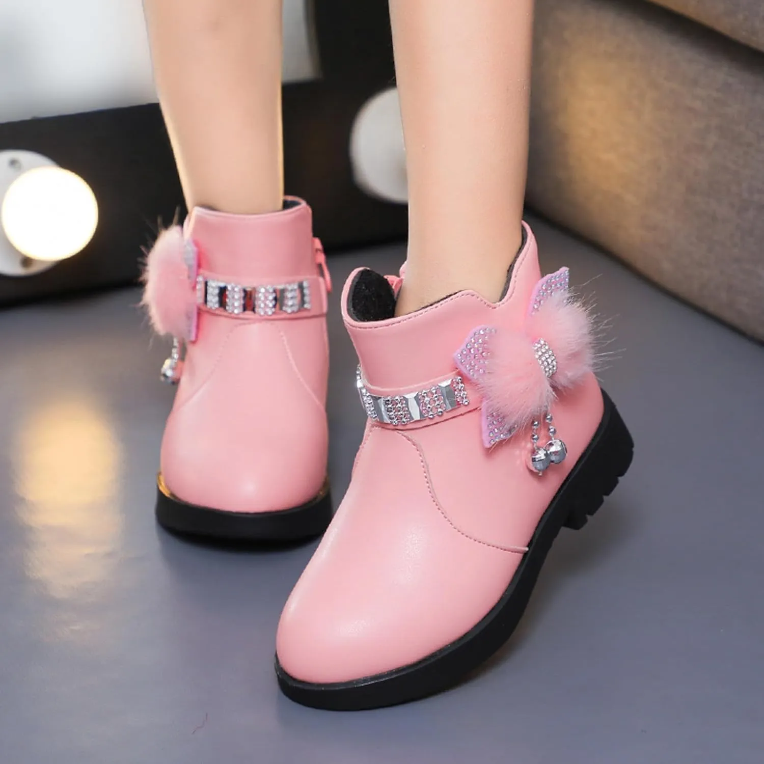 Toddler/Little Kid/Big Kid Girls Ankle Boots PU Leather Warm Hiking Snow Boots Cute Dress Booties