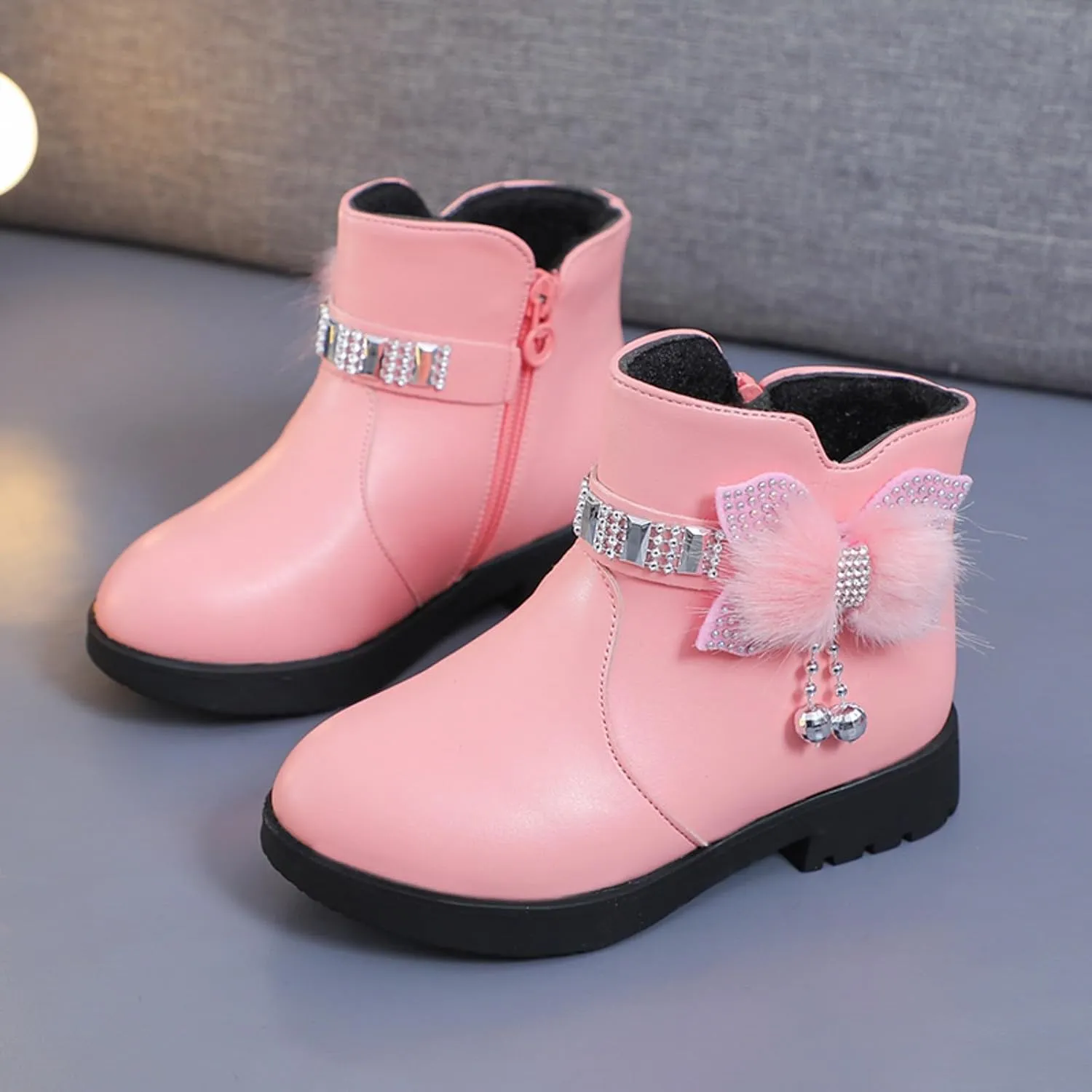 Toddler/Little Kid/Big Kid Girls Ankle Boots PU Leather Warm Hiking Snow Boots Cute Dress Booties
