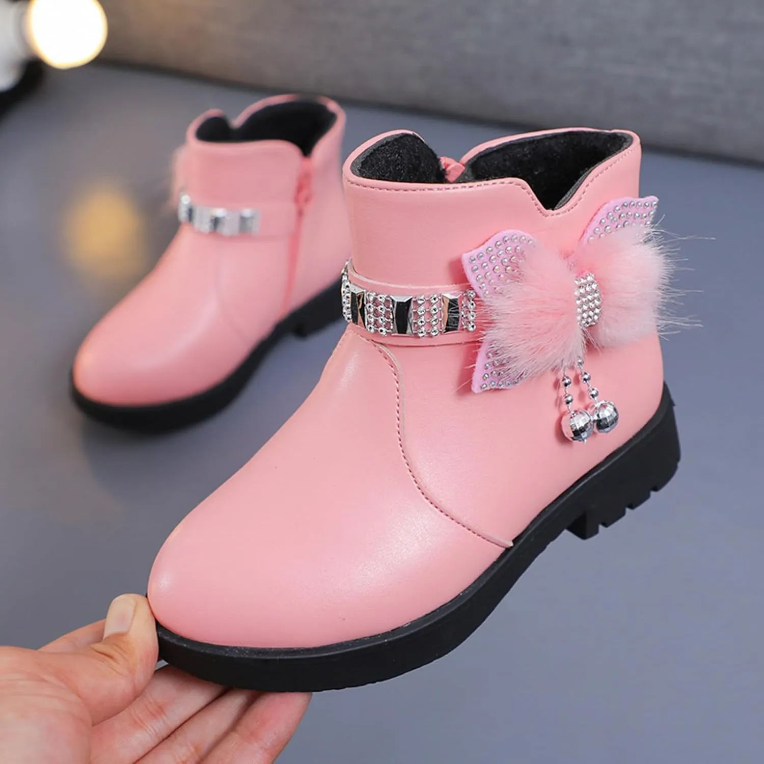 Toddler/Little Kid/Big Kid Girls Ankle Boots PU Leather Warm Hiking Snow Boots Cute Dress Booties