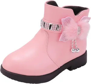 Toddler/Little Kid/Big Kid Girls Ankle Boots PU Leather Warm Hiking Snow Boots Cute Dress Booties