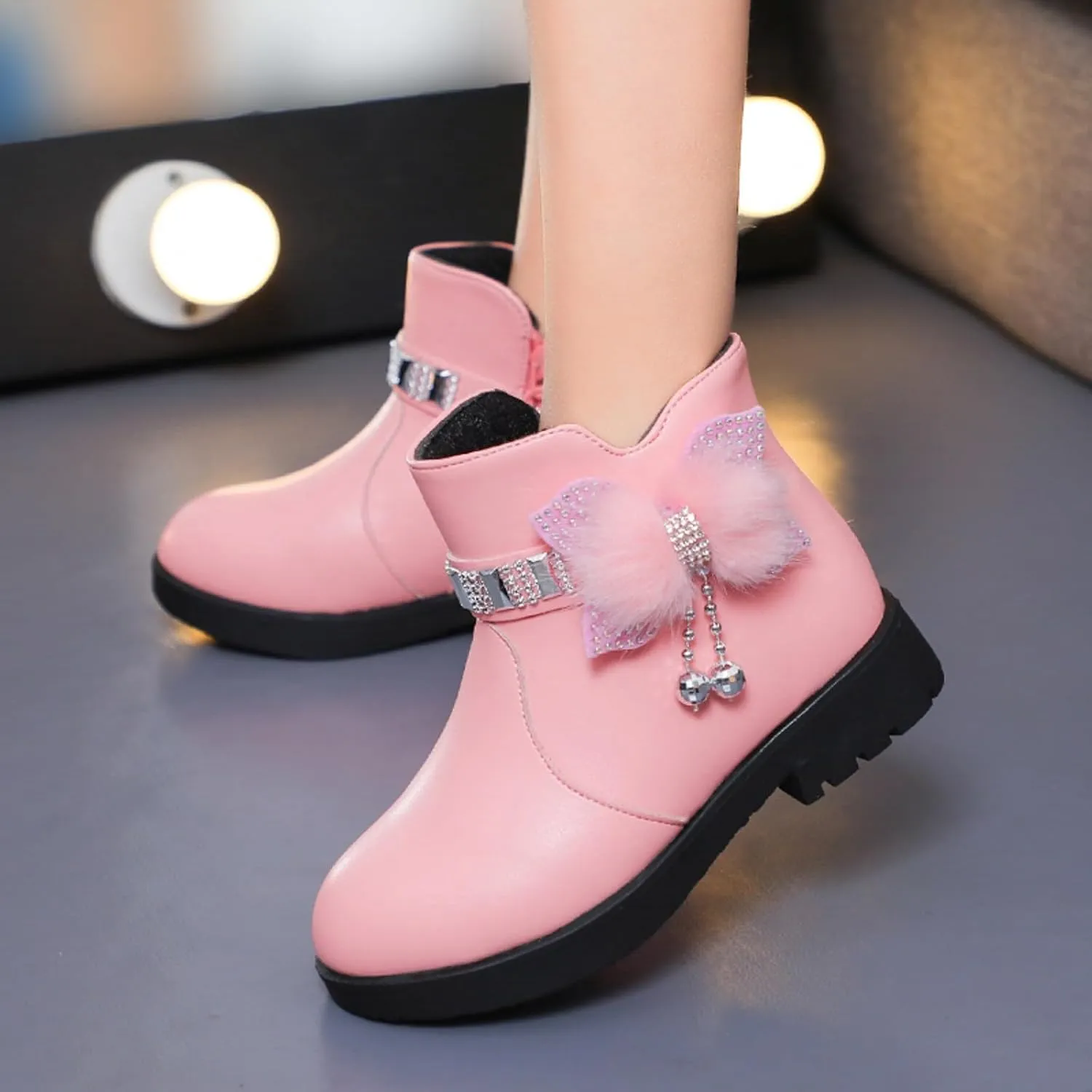 Toddler/Little Kid/Big Kid Girls Ankle Boots PU Leather Warm Hiking Snow Boots Cute Dress Booties