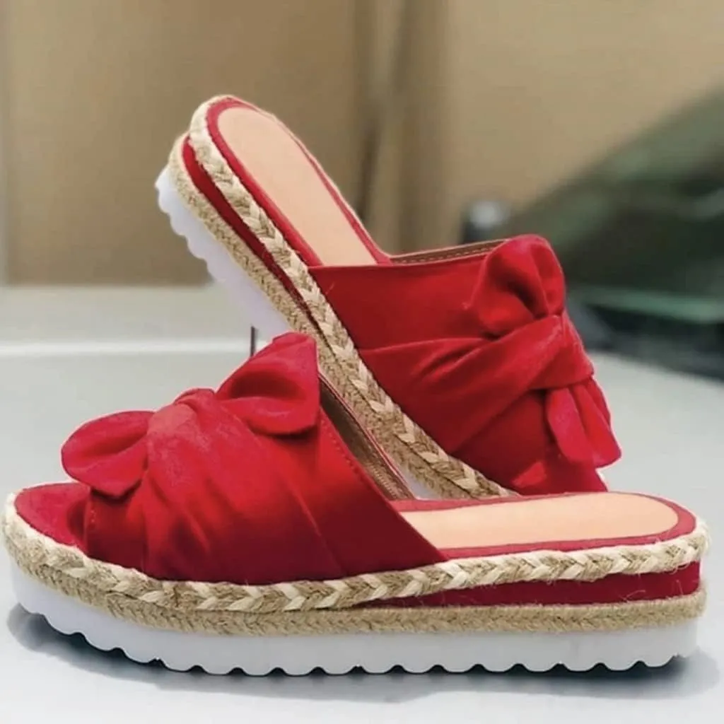 Toe Bow Weave Summer Breathable Open Sandals Flat Slip On Shoes Women's Beach Women's Slider Strap Sandals