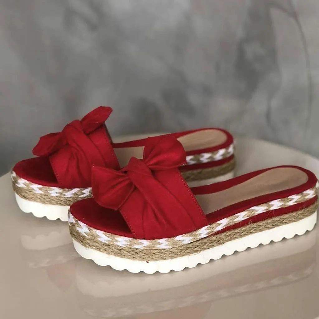 Toe Bow Weave Summer Breathable Open Sandals Flat Slip On Shoes Women's Beach Women's Slider Strap Sandals