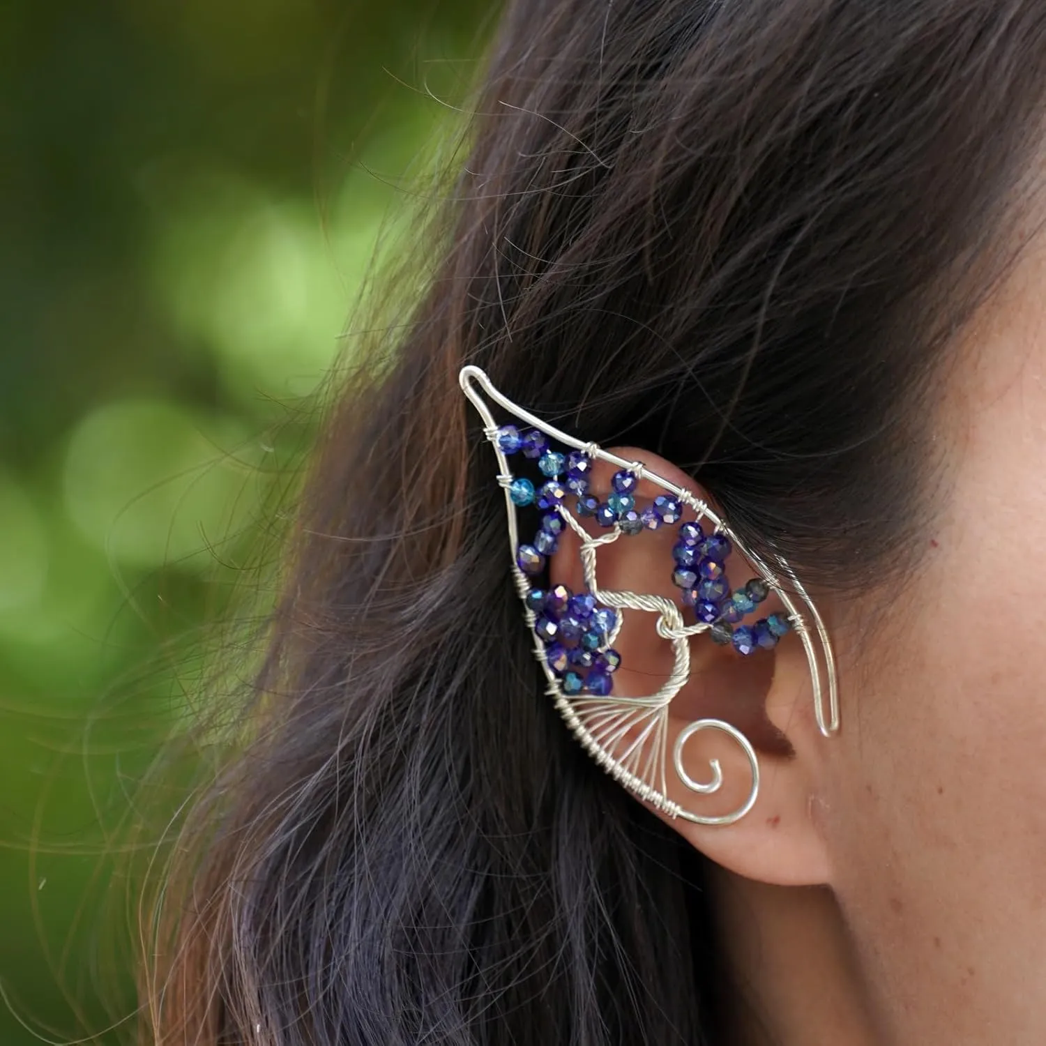 Tree of Life Elf Ear Cuffs, OwMell Handcraft Silver Pointed Fairy Elven Cosplay Fantasy Costume Wedding Earrings