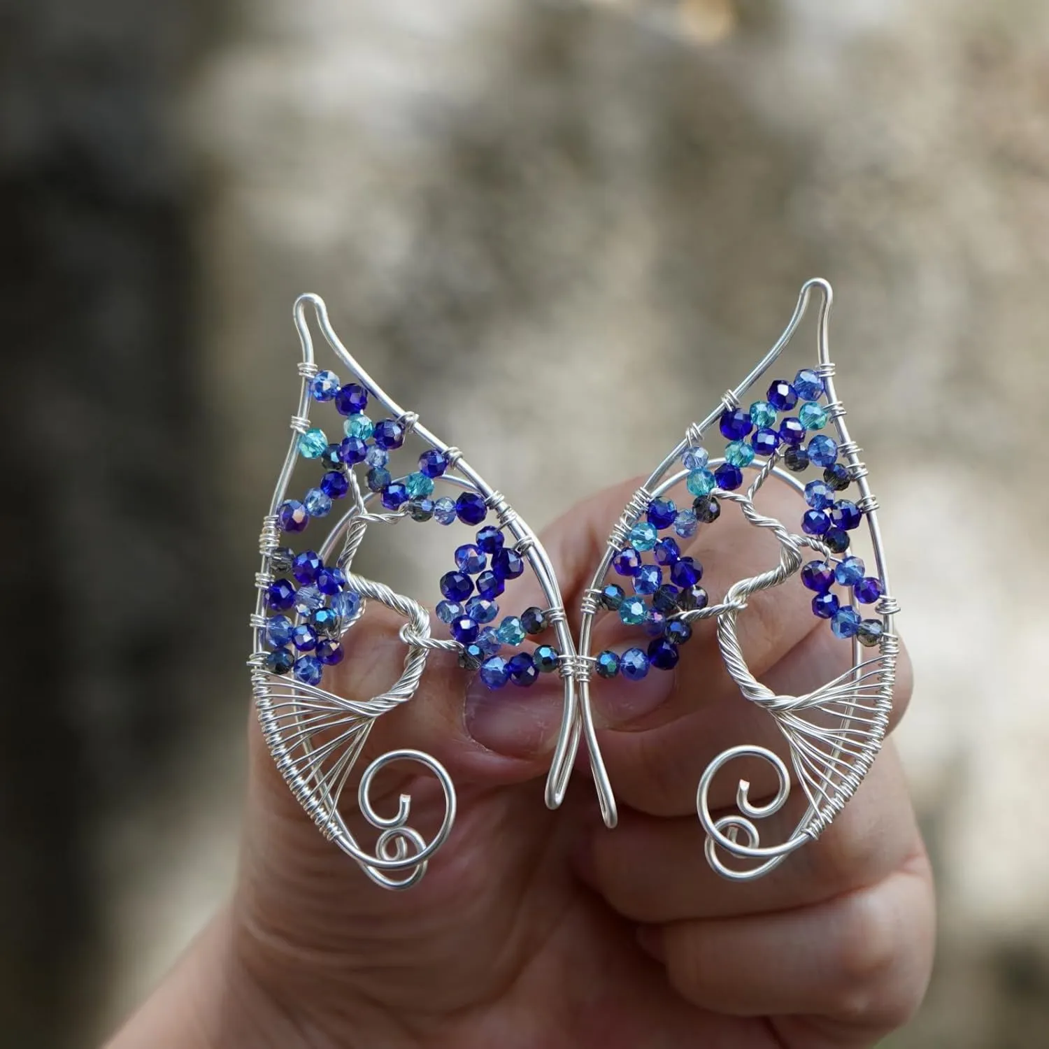 Tree of Life Elf Ear Cuffs, OwMell Handcraft Silver Pointed Fairy Elven Cosplay Fantasy Costume Wedding Earrings