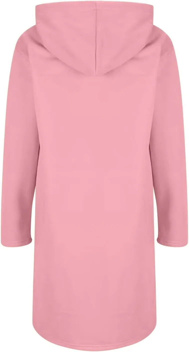 Trench Coat for Women 2024 Zip up Long Sleeve Oversized Hoodies Casual Lightweight Fleece Jackets with Pockets