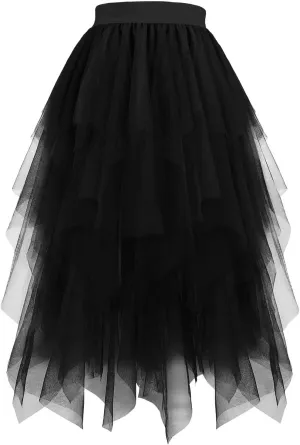 Tulle Skirts Women High Low Layered Skirts A Line Tutu Skirts Flowy Dance Skirts Midi Length Mesh Skirt Puffy Skirt