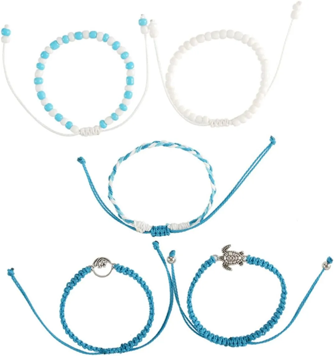 Turtle Bracelets 5 Pack String Jewelry Women's Ankle Bracelet Beach Braided