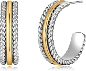 Two Tone Studs Earrings for Women Gold and Silver Mixed Metal Earring Chunky C Hoop Earrings Fashion Jewelry