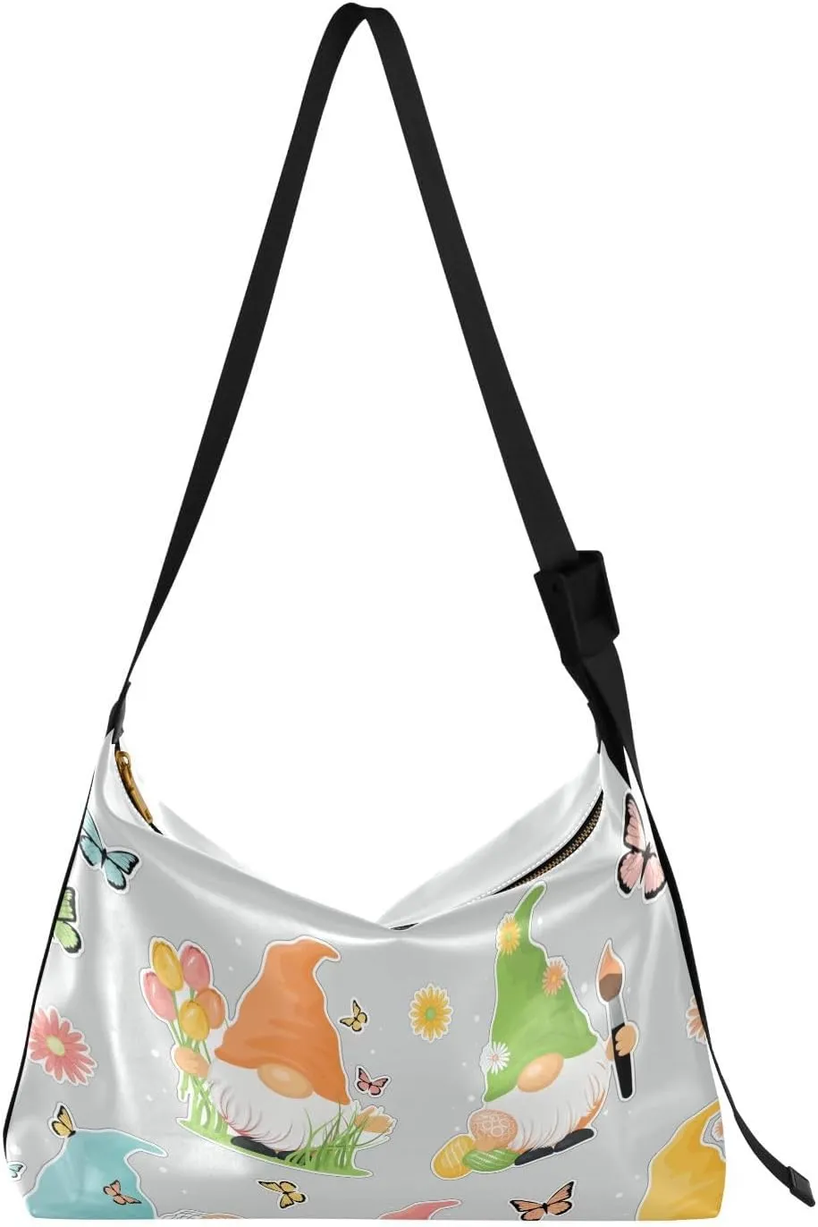 Valentine's Day Elves Hobo Crossbody Bags for Women Leather Large Shoulder Bag Cross Body Flowers Butterfly Trendy Womens Tote Bags Handbag for Travel Shopping