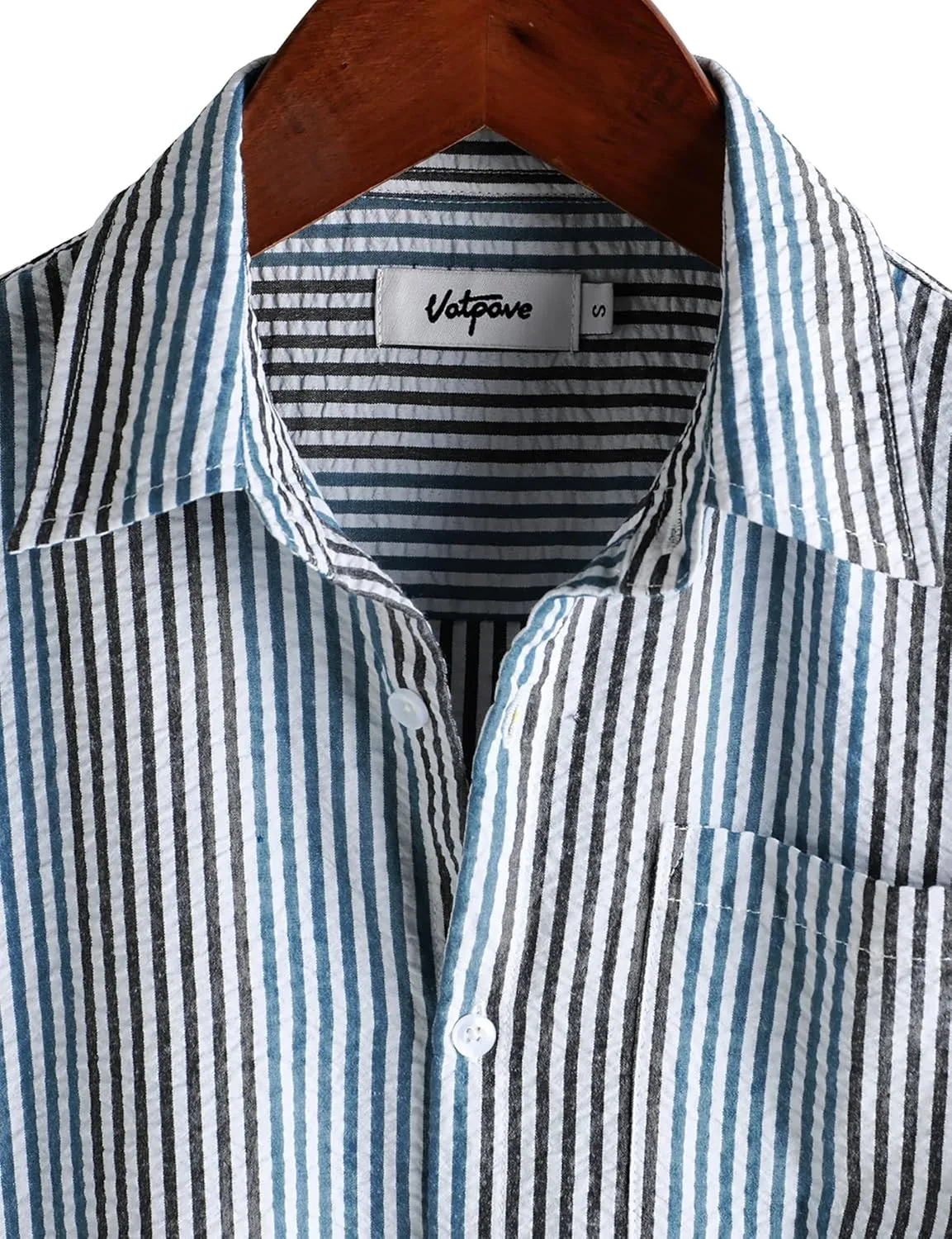 VATPAVE Mens Casual Striped Shirts Short Sleeve Button Down Summer Shirts Regular Fit Beach Shirts with Pocket