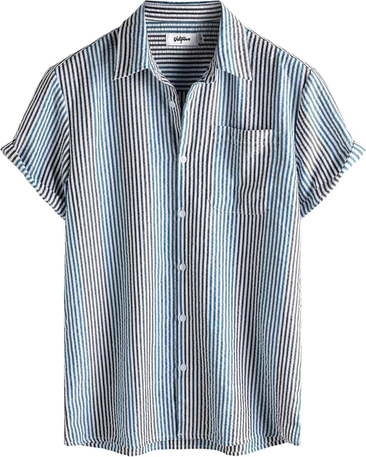 VATPAVE Mens Casual Striped Shirts Short Sleeve Button Down Summer Shirts Regular Fit Beach Shirts with Pocket