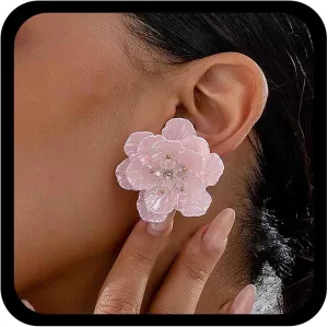 Vintage Big Pearl Flower Earrings White Flower Stud Earrings Pearl Floral Earrings Bridal Floral Stud Earrings Pearl Petal Earrings Jewelry for Women