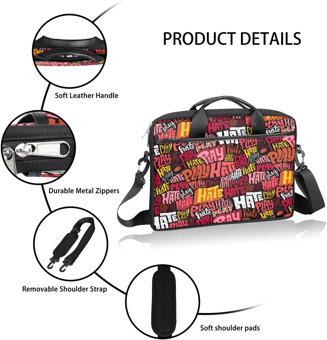 Vintage Graffiti Valentine Laptop Shoulder Messenger Bag Waterproof Laptop Briefcase with Handle and Padded Strap Case Sleeve